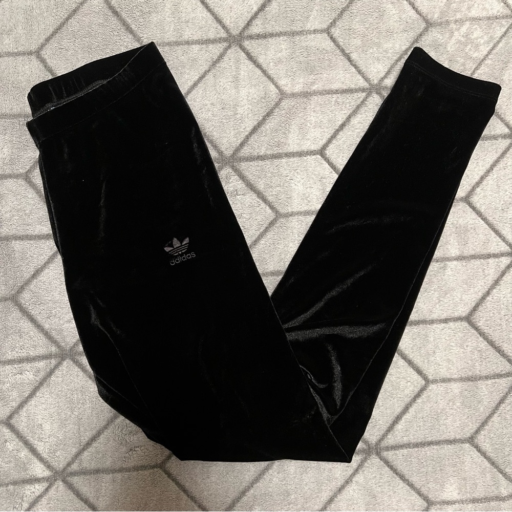 Adidas black velvet leggings size small